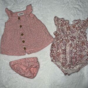Pink Baby Outfit Set and Floral Romper bundle